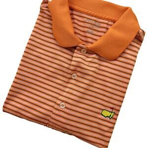 Master's Tech Men's MED Orange Stripe Golf Polo Augusta National Colorful